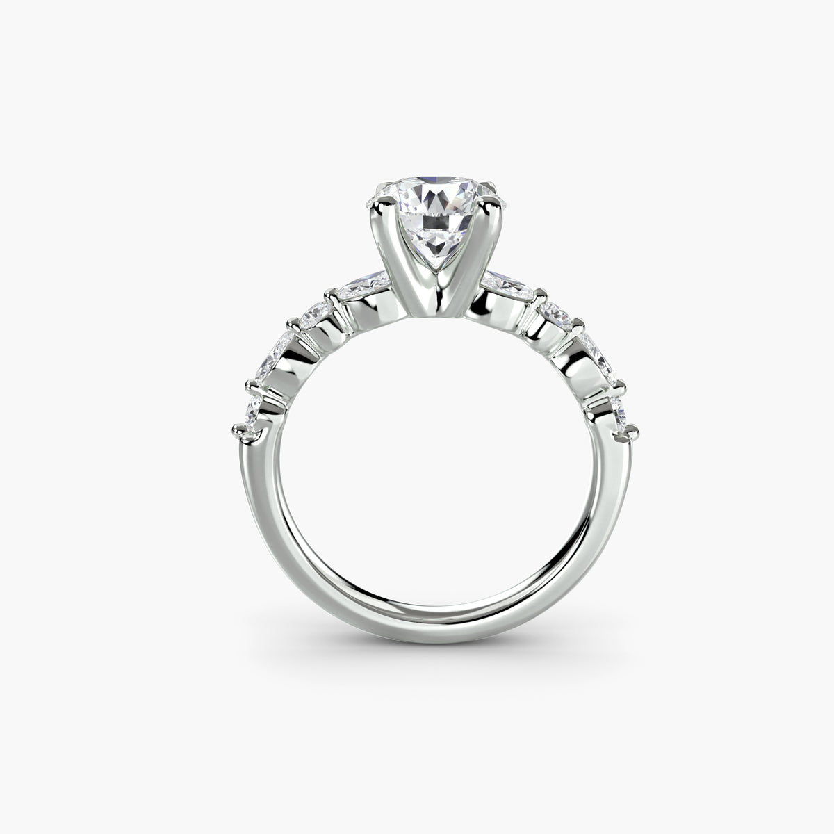 Solitaire Ring with Graduated Marquise & Round Accents, front view
