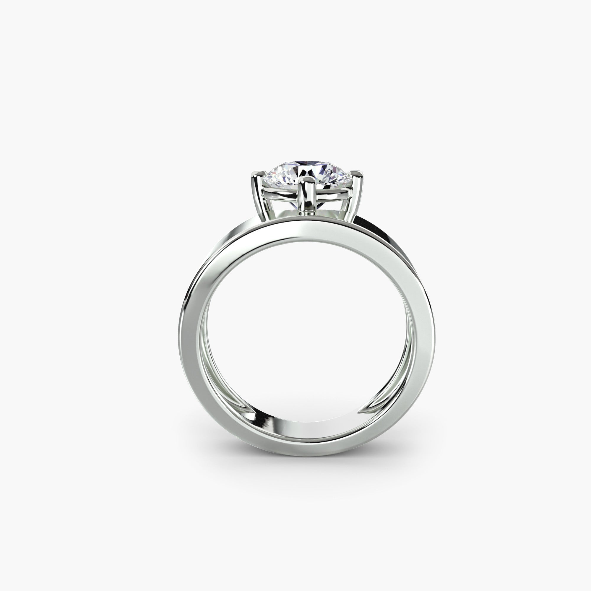Solitaire Ring with Wide Plain Band, front view