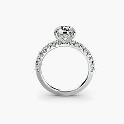 Solitaire Ring with Hidden Halo and Single-Row Pavé Shank, front view