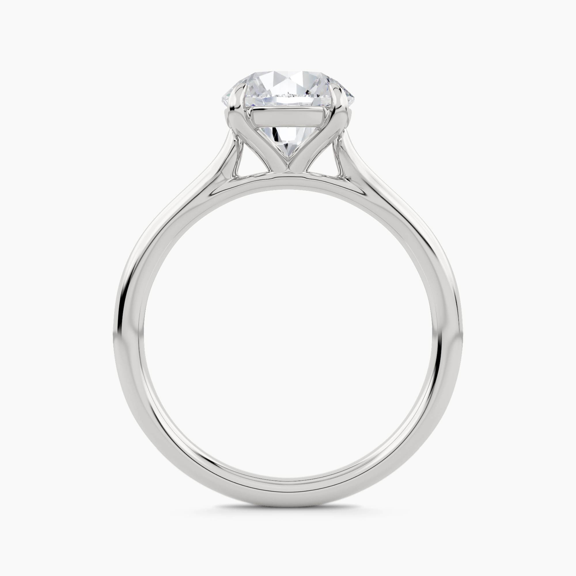 East-west solitaire engagement ring with plain shank, front view